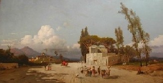 Strada di paese con Vesuvio sullo sfondo
