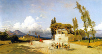 Hermann Corrodi: Strada di paese con Vesuvio sullo sfondo